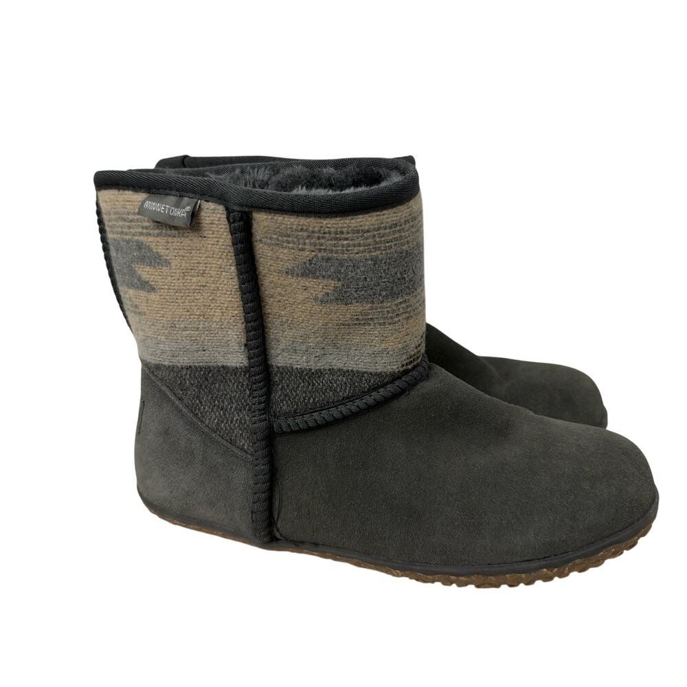 Minnetonka Tali Boots Women's Size 11 M Gray Multi Faux Fur Lining